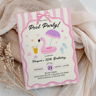 プールパーティー 手描き 水着 ティーンガール 誕生日 招待状
