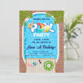 プールパーティー |水泳誕生日 招待状 (スタンド正面)
