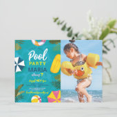 プールパーティー 水泳 夏 誕生日 楽しい招待状 招待状 (スタンド正面)