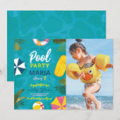 プールパーティー 水泳 夏 誕生日 楽しい ご招待 招待状 (正面/裏面)