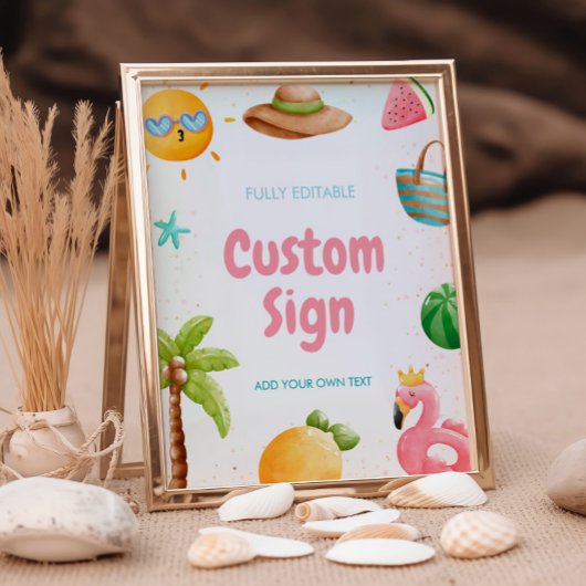 プールパーティー、熱帯ビーチ誕生日パーティーサイン 台座サイン