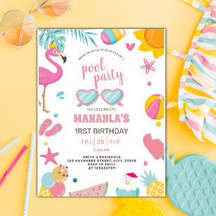 プールパーティー 現代的な夏のテーマの誕生日パーティー ポストカード
