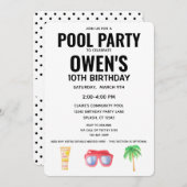 プールパーティー 誕生日パーティー 男女問わず 招待状 (正面/裏面)