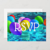 プールパーティー/誕生日パーティRSVPカード インビテーションポストカード (正面/裏面)