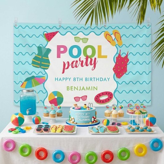 プールパーティー 誕生日 カラフル 夏 子供 かわいい 横断幕