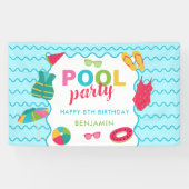 プールパーティー 誕生日 カラフル 夏 子供 かわいい 横断幕 (横)