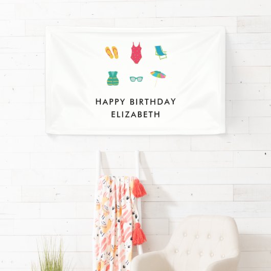 プールパーティー 誕生日 ミニマル 夏 色鮮やか 可愛い 横断幕 (インサイチュ)