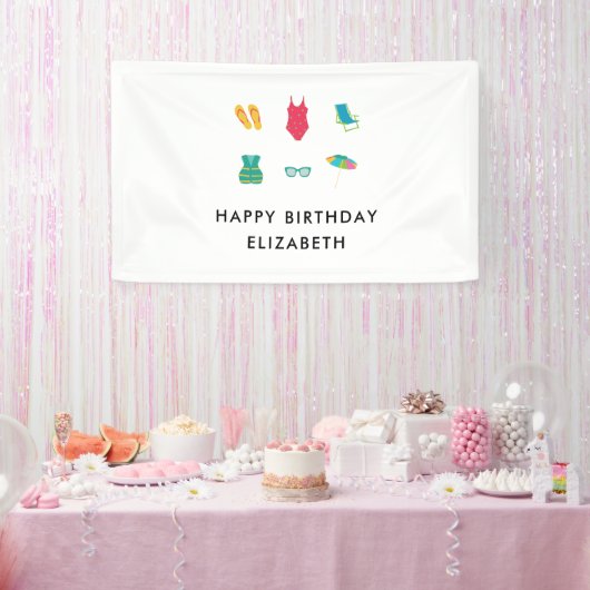 プールパーティー 誕生日 ミニマル 夏 色鮮やか 可愛い 横断幕 (パーティー)