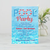 プールパーティー 赤い誕生日 タイポグラフィー 水泳 招待状 (スタンド正面)