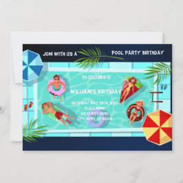 プールパーティーAnyAge誕生日招待状 招待状