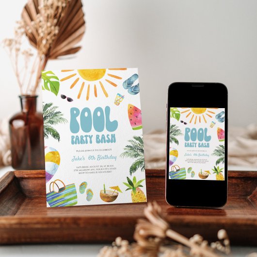 プールパーティーBash誕生日招待状 招待状
