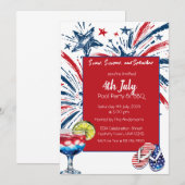 プールパーティーBBQ 7月4日 ご招待 招待状 (正面/裏面)