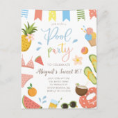 プールパーティーforガールズスウィート16誕生日 インビテーションポストカード (正面)