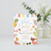 プールパーティーforガールズスウィート16誕生日 インビテーションポストカード (スタンド正面)