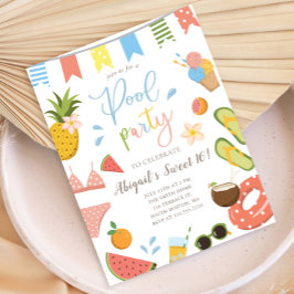 プールパーティーforガールズスウィート16誕生日 インビテーションポストカード