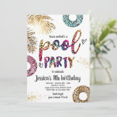 プールパーティ タイダイ レオパード プリント プール 誕生日 招待状 (スタンド正面)