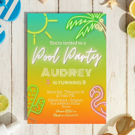 プールパーティ ネオントロピカル 招待状