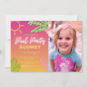プールパーティ ネオンピンクの招待状（写真付き） 招待状 (正面)