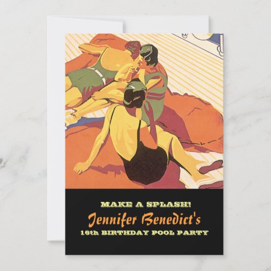 プールパーティ ヴィンテージイラスト オーダーメイド招待状 招待状 (正面)