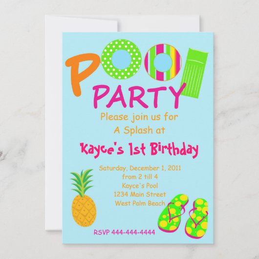 プールパーティ 招待状 (正面)