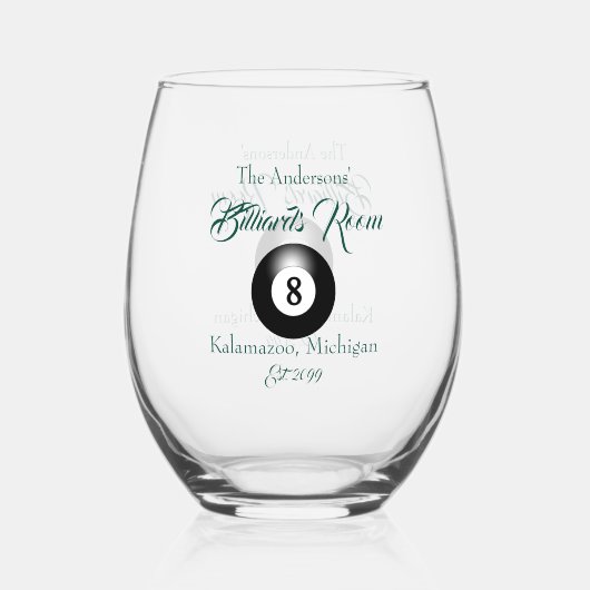 プールビリヤード室8ボールカクテル ステムなしワイングラス (正面)