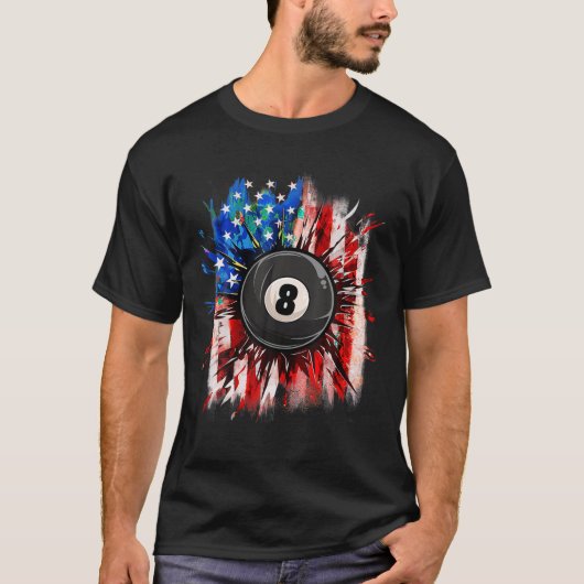 プールビリヤード7月4日Men USAアメリカ国旗B Tシャツ (正面)
