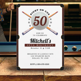 プールビリヤード 50歳の誕生日パーティー 白 招待状