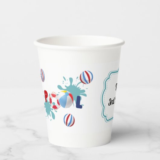 プールビーチボールパーティーパーソナライズされた紙カップ 紙コップ (正面)