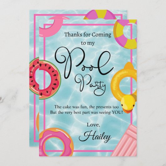 プールフローティバースデーパーティーサンキューカード サンキューカード (正面/裏面)