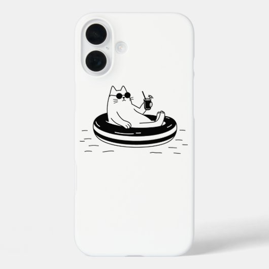 プールフロートでくつろぐクールな白猫 夏の気分 Case-Mate iPhoneケース (裏面)