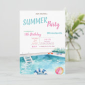 プールフロートグラスフラワーサマーバースデーパーティー 招待状 (スタンド正面)
