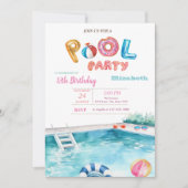 プールフロートグラスプールバースデーパーティー 招待状 (正面)