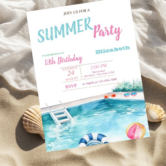 プールフロートメガネ花夏の誕生日パーティー 招待状