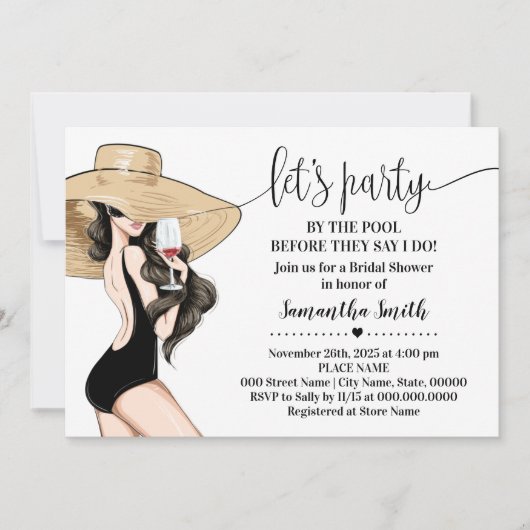 プールブライダルシャワーでパーティーを実行する前に 招待状 (正面)