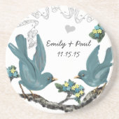 プールブルー&イエローヴィンテージラブバードコースター コースター (正面)