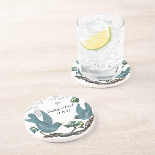 プールブルー&イエローヴィンテージラブバードコースター コースター (側面)