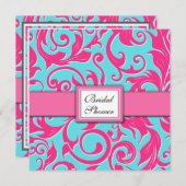 プールブルー&ピンクブライダルシャワー招待状 招待状 (正面/裏面)