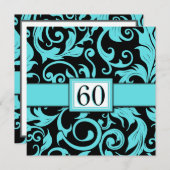 プールブルー&ブラック60thバースデーパーティ招待状 招待状 (正面/裏面)