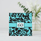 プールブルー&ブラック60thバースデーパーティ招待状 招待状 (スタンド正面)