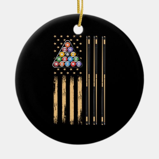 プールプレイヤー米国国旗 セラミックオーナメント (正面)