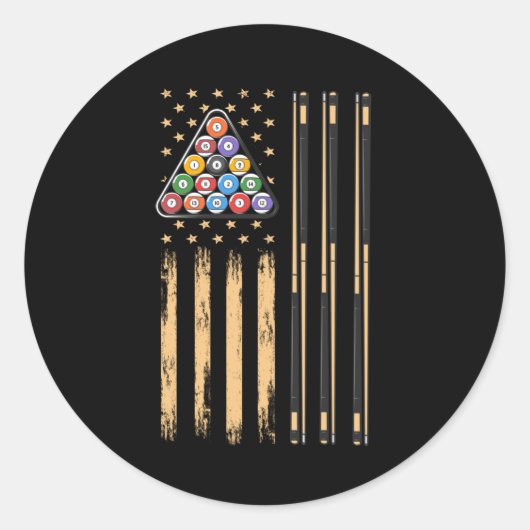 プールプレイヤー米国国旗 ラウンドシール (正面)