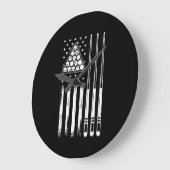 プールプレーヤーの米国国旗 ラージ壁時計 (傾斜)