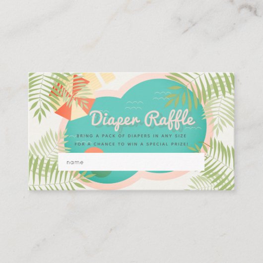 プールベビーシャワーベージュおむつラッフルチケット エンクロージャーカード (正面)