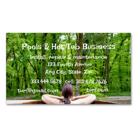 プールホットタブサウナ建築修理サービスバス マグネット名刺 (正面)