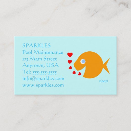 プールメンテナンスかわいい漫画の金魚ターコイズ 名刺 (正面)