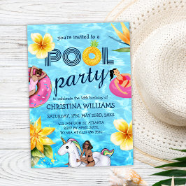 プールモダンパーティーサマーガール誕生日 招待状