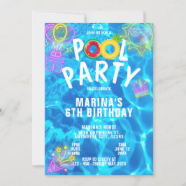プールモダンパーティーサマー誕生日 招待状
