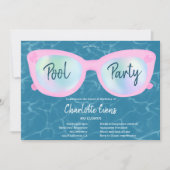 プールモダンパーティーホログラフィックグラスSweet 16 招待状 (正面)