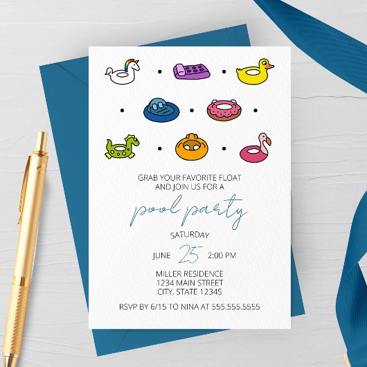 プールラフト アイコン プールパーティー招待状 招待状