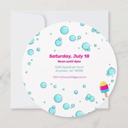 プールリラックスパーティーのカスタマイズ可能な招待状 (裏面)